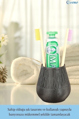 Diş Fırçalığı Tezgah Üstü Gümüş Eskitme Renk Diş Fırçası Standı Vazo Model - Siyah Siyah