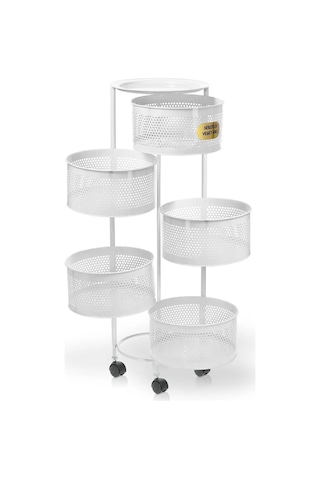 River World Tekerlekli Rengi Beyaz Açılabilen 5 Katlı Çok Amaçlı Metal Raf Mutfak, Balkon, Kiler Çok Renkli