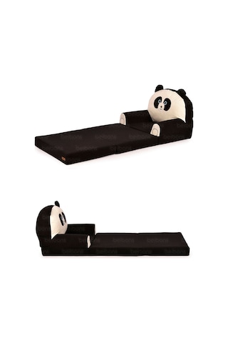 Portatif Katlanabilir Sevimli Çocuk Koltuğu - 3 Katlı Çocuk Yatak Koltuk - Taşınabilir Bebek Koltuğu Siyah