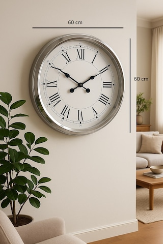 60 Cm Krom Metal Roma Rakamlı Duvar Saati