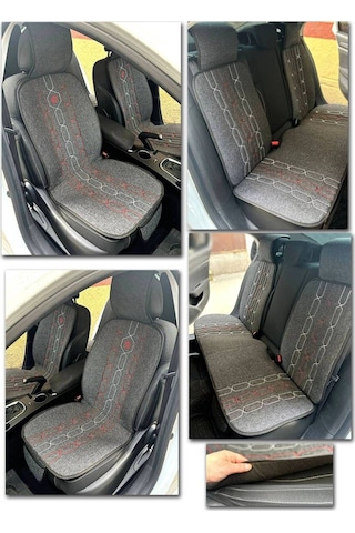 Araba Terletmez Ergonomik Koltuk Minderi 5 Parça - 5 Koltuk Tam Set Kırmızı-beyaz Dikişli