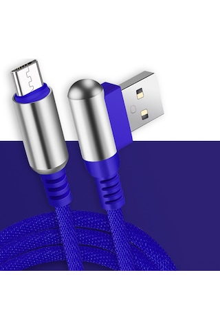 Reedark Micro Usb L-şekilli Şarj Ve Veri Kablosu, Hızlı Şarj, Saf Bakır Çekirdek, Dayanıklı Nilon Dokuma, Mavi - 1 Metre