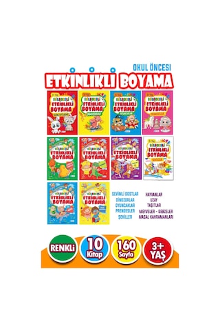 Eğlenceli Etkinlikli 10 Kitaplı Eğitici Boyama Seti 160 Sayfa