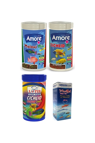 Malawi Mix, Cichlid Mix ve Colour 3x250ml Balık Yemi ve Vitamini
