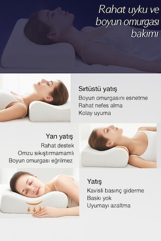 Ortopedik Memory Foam Boyun Destekli Yastık 58 X 31 X 13-10 Genel