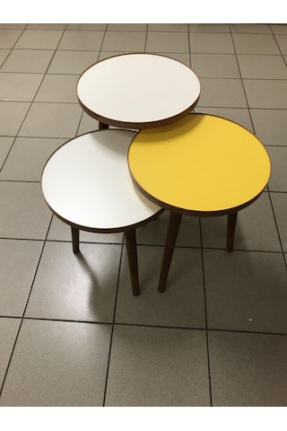 3.lü Zigon Sehpa SARI- EKRU (KREM) 18mm 1.sınıf Mdf Lam Tabla