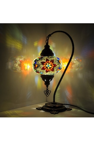 Mozaik Lamba Renkli Desenli Abajur Yatak Odası Başucu Lambası Çok Renkli