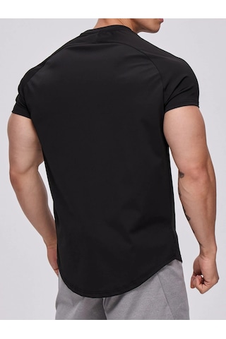 Genius Store Erkek Spor Tişört Running Sports Gym Reglan Oval Kesim Penye T-shirt Ovalt-shirt Siyah