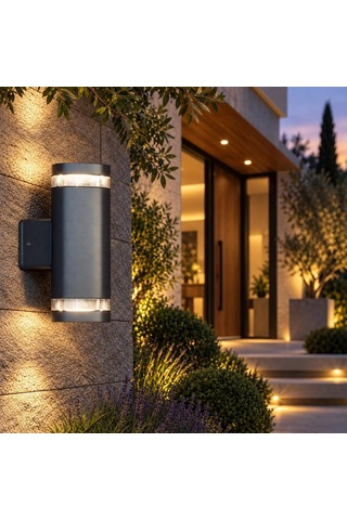 Gala Duo Modern Cam Detaylı Çift Yönlü Led Duvar Apliği 80x120x210 Mm Ip65 Alüminyum Dış Mekan Bahçe Balkon Teras Cephe Aydınlatması 3000k Diğer