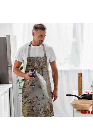 Tavuskuşu Tasarımlı Mutfak Önlüğü Keten Kumaş, Uluslararası Yıkama Ve Solmama Sertifikası Çok Renkli