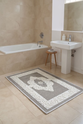 Pamuklu Kaymaz Taban Dikdörtgen Banyo Paspası Yüksek Emici Pamuk Dokuma Banyo Halısı Bej