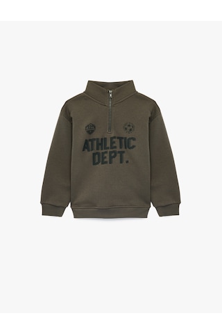 Koton Baskılı Uzun Kollu Şardonlu Pamuklu Yarım Fermuarlı Dik Yaka Sweatshirt Gri 7wkb10297tk