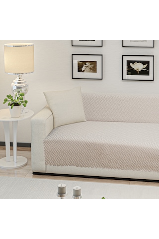 Kaymaz Tabanlı Koltuk Örtüsü 175x215 Cm Altı Polarlı, Örme Kumaş, Çekyat Ve Kanepe Uyumlu Bej