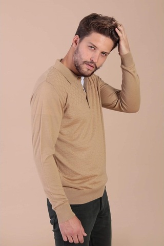 Ferraro Polo Yaka Superfine Yün Kazak - Camel Camel