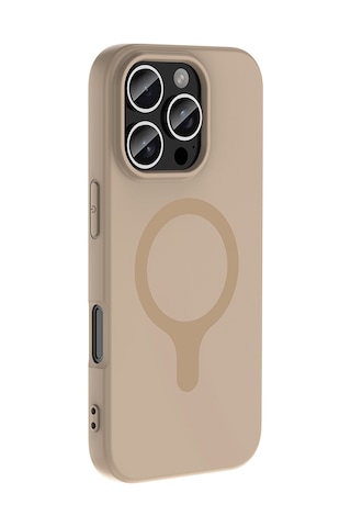 Apple iPhone Uyumlu 16 Pro Max Kılıf M-safe Şarj Özellikli Zore Aris Silikon Kapak - Krem