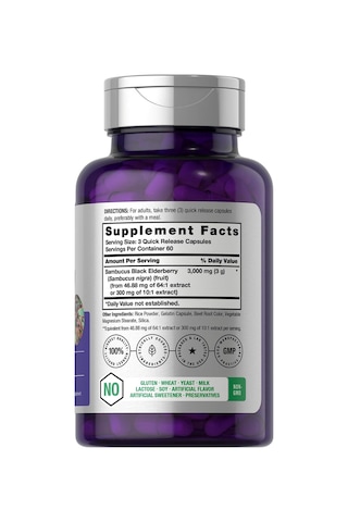 Horbaach Sambucus Black Elderberry 3000mg 180 Capsul.usa Me... Aromasız