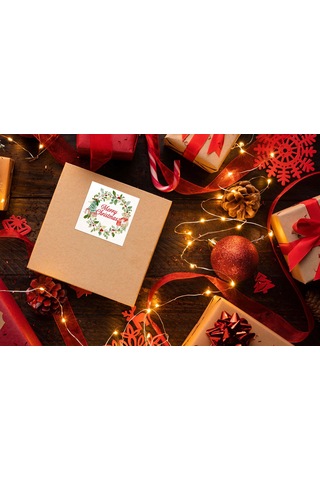 Yılbaşı Etiket Ayıcıklı-1, Merry Christmas, 5 Cm-50 Adet Folyo Sticker Çok Renkli
