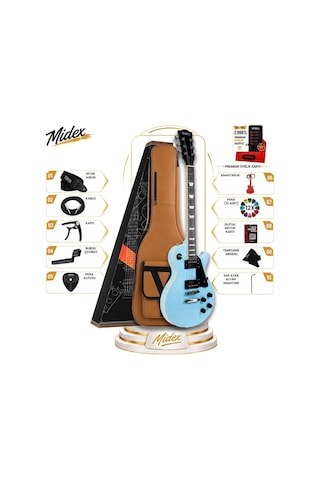 Midex Grx-200ltb Profesyonel Les Paul Kasa Hh Elektro Gitar Seti Turkuaz