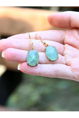 Doğal Taş Yeşil Akik Doğal Taşlı Sallantılı Küpe Euku22ya Su Yeşili