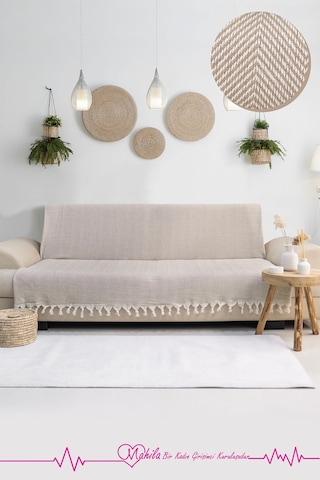 Klasik Pamuklu Koltuk Örtüsü 180x210cm Balık Sırtı Desen Koltuk Örtüsü Bej