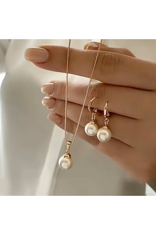 İnci Moda Kolye, Küpe Set, Nişan Özel Gün Sevgililer Günü Altın