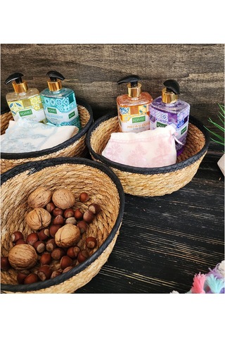 Nergis Hasır 3 Lü Sepet Saklama Kutusu Sepet Takımı Siyah