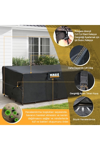 Haegs Bahçe Mobilyası Örtüsü, 250-210-90cm, Ağır Hizmet Oxford Kumaş, Su Geçirmez, Dış Mekan Veranda Masa Örtüsü, Havalandırmalı Masa Ve Sandalye Koruma Kılıfı Gri