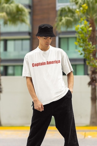 Kaptan Amerika Kalkan Baskılı Unisex Oversize Avengers Marvel Tiş Beyaz