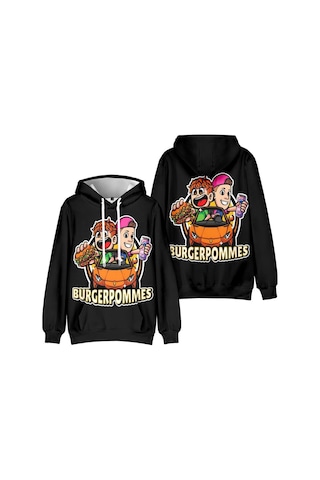 Burgerpommes Hayranları İçin 10 Renk Moda Icrimax Grafik Baskılı Sweatshirt Açık Hava Sporu Cosplay Kazaklar Kapşonlu Cosplay Kostümü Siyah