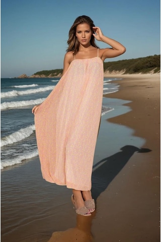 Kadın Straplez Astarlı Şifon Midi Yazlık Elbise 3753374 Pembe