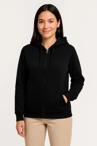 Mbb E-ticaret Kadın 3 İplik Kapüşonlu Tam Fermuarlı Kanguru Cepli Sweatshirt Hoodie - Siyah
