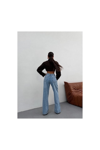 Kene Jeans Buz Kar Ön İşlemli Tam Kalıp Bol Paça Denim/kot Pantolon Jeans Buz Kar