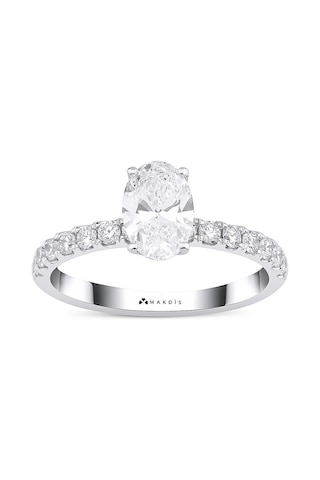 1.50 Karat Oval Tektaş Pırlanta Yüzük Beyaz Altın