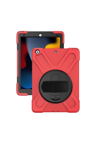 Apple Uyumlu iPad 7-8-9 10.2 2019,2020,2021 Defender Standlı Zırhlı Silikon Tablet Kılıfı Kırmızı Tablet Kılıfı