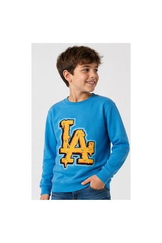 İrem Çocuk Giyim Erkek Çocuk La Yazı Desenli Mavi Renk Sweatshirt Mavi