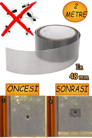 Yapışkanlı Sineklik Tülü Tamir Bandı Yırtık Kopmuş Delik Fiber Tül Yapıştırma Siyah 48 Mm X 2 Metree