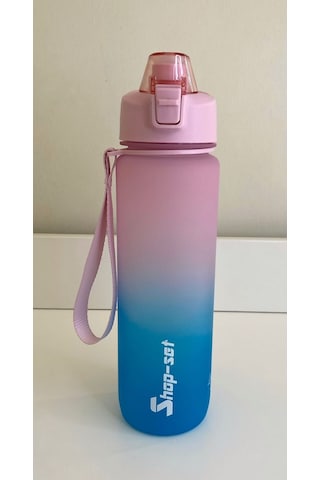 Shop-Set 1000 ML Tritan Motivasyonlu Su Matarası Süzgeçli Pembe- Mavi
