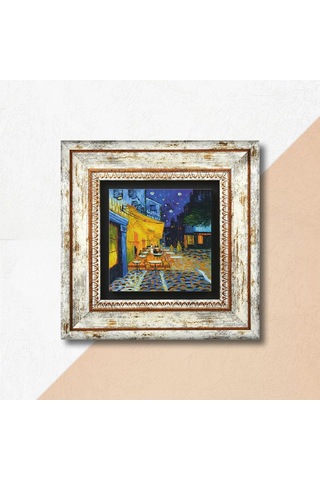 Lexroo Van Gogh Kafe Terasta Gece Taş Duvar Tablosu - Çerçeveli Taş Tablo - Dekoratif Duvar Sanatı
