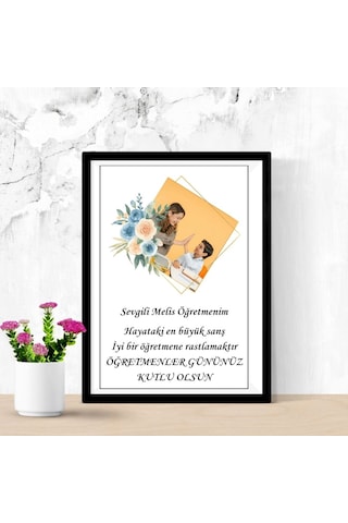 Öğretmenler Günü Hediyesi Kişiye Özel İsimli Duvar Tablosu Yapışkanlı Sök Tak Çerçeveli
