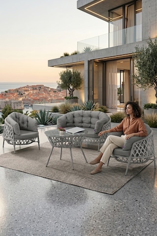 Canisa Viola Serisi 1. Sınıf 2+1+1 Gri Rattan Gri Minder Bahçe Balkon Oturma Koltuk Takımı