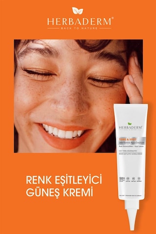 Herbaderm Tone & Spot Lekeli Ciltler İçin Nemlendirici Güneş Kremi Şeffaf SPF50+ 40 ML