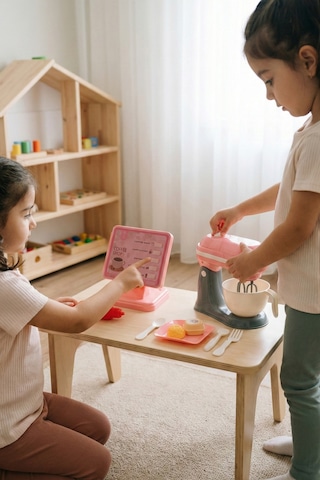 Kutulu Işıklı Oyuncak Kahve Makinesi Ve Mikser Set Pembe