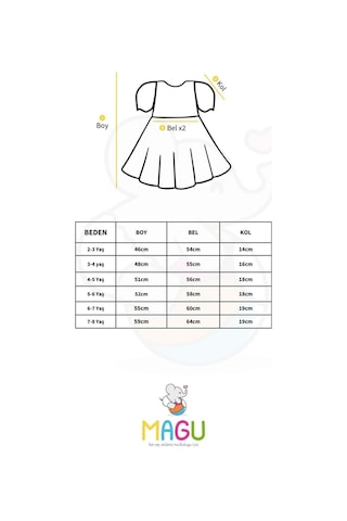 Magu Kız Çocuk Ekru Desenli Astarlı Pamuklu Elbise