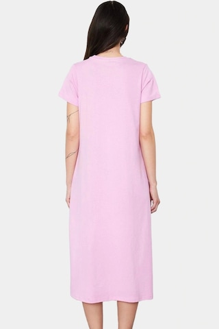 Ersefa Nefes Alan Pamuklu T Shirt Elbise Midi Boy Cep Detaylı Modern Sti Pembe