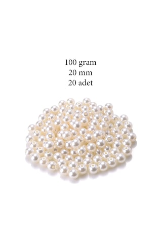 100 Gram 20mm Krem Renk Plastik İnci Boncuk Çanta Ve Takı Yapım Boncuğu 20 Adet