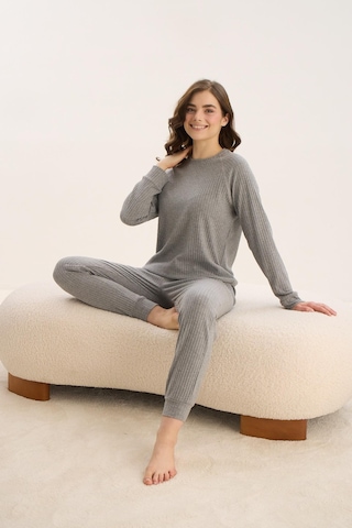 Kadın Uzun Kol Gri Mlelanj Pijama Takım C3t7n0o61 001