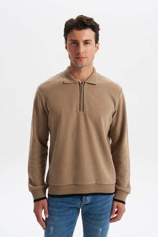 AR-MA Arma Erkek Selanik Kumaş Polo Yaka Yarım Fermuarlı Regular Fit Sweatshirt Kazak K30554697902 Füme - Gri