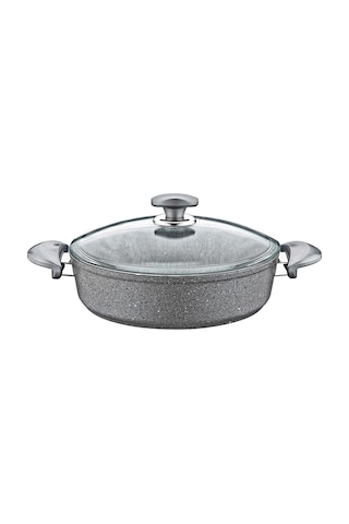 3310 - 2 Parça Bio Granit, Dayanıklı Cam Kapak, 22x7 Cm - 2,3 Litre Tencere Gri Gövde, Gri Detay Grİ