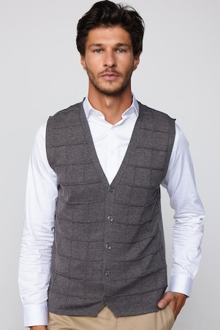 Tudors Slim Fit Kare Desenli Gri Erkek Yelek-29710-Gri