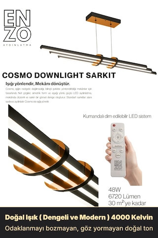 Cosmo Bronz Beyaz Işık Lineer Led Sarkıt Avize Kumandalı Dim Edilebilen Aşağı Işık Doğal Işık